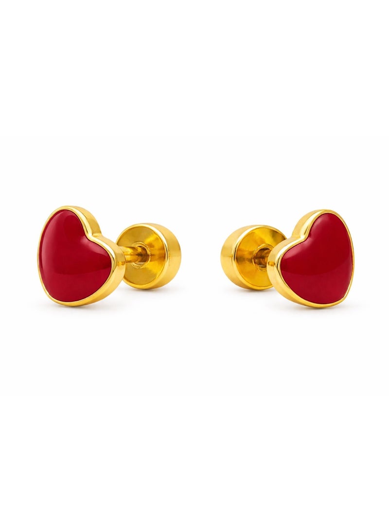 Earss Red Heart Stud Earrings For Kids, Gold Plated - Image 1